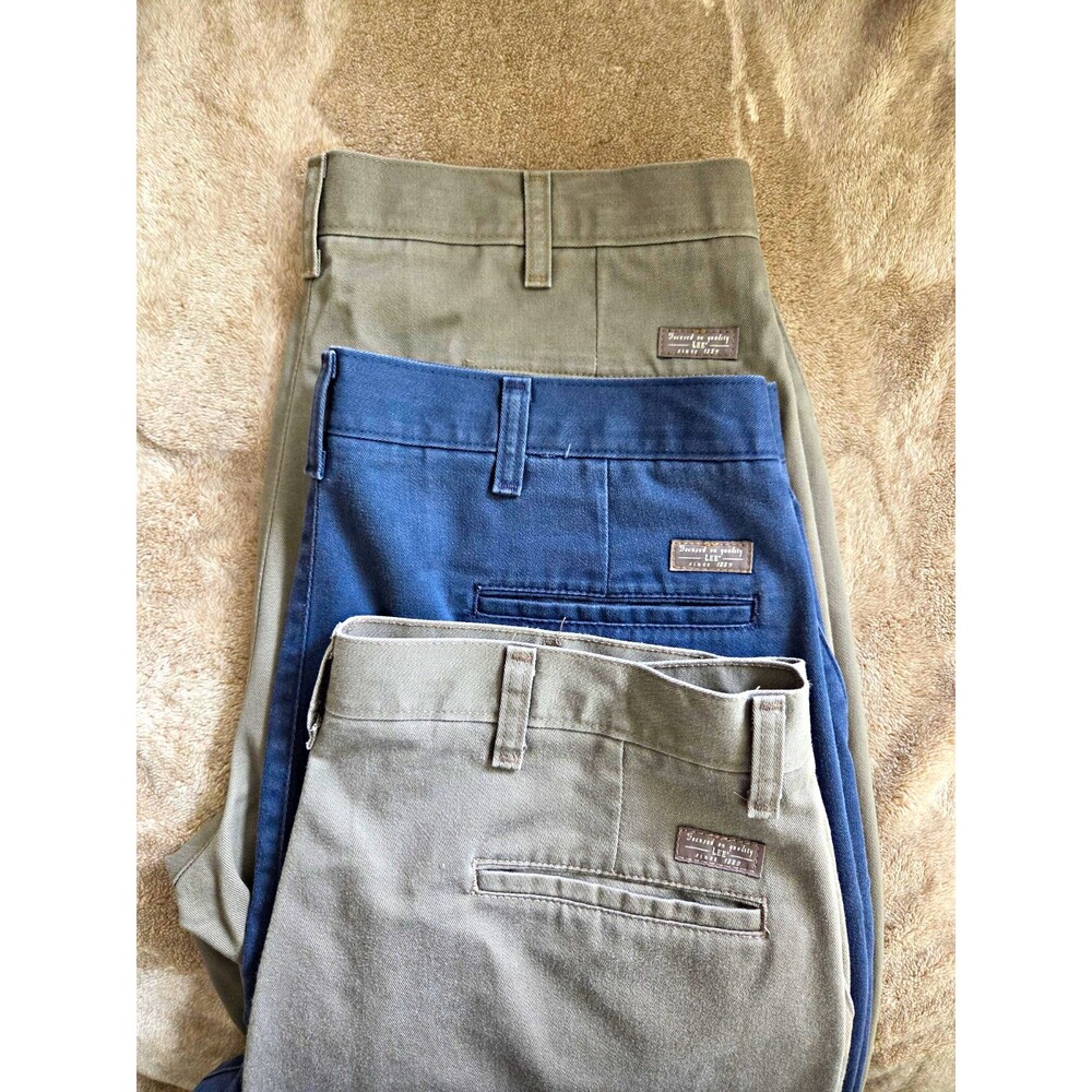 Lot of 3 Lee Performance Khakis Men's 34x26 Straight Leg Pants Kahaki Blue Gray